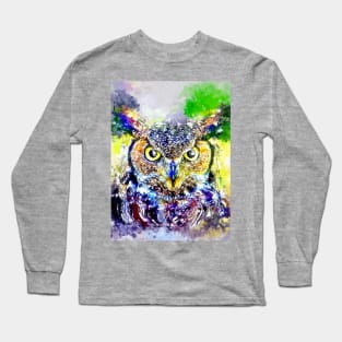 Watercolor Great Horned Owl Long Sleeve T-Shirt